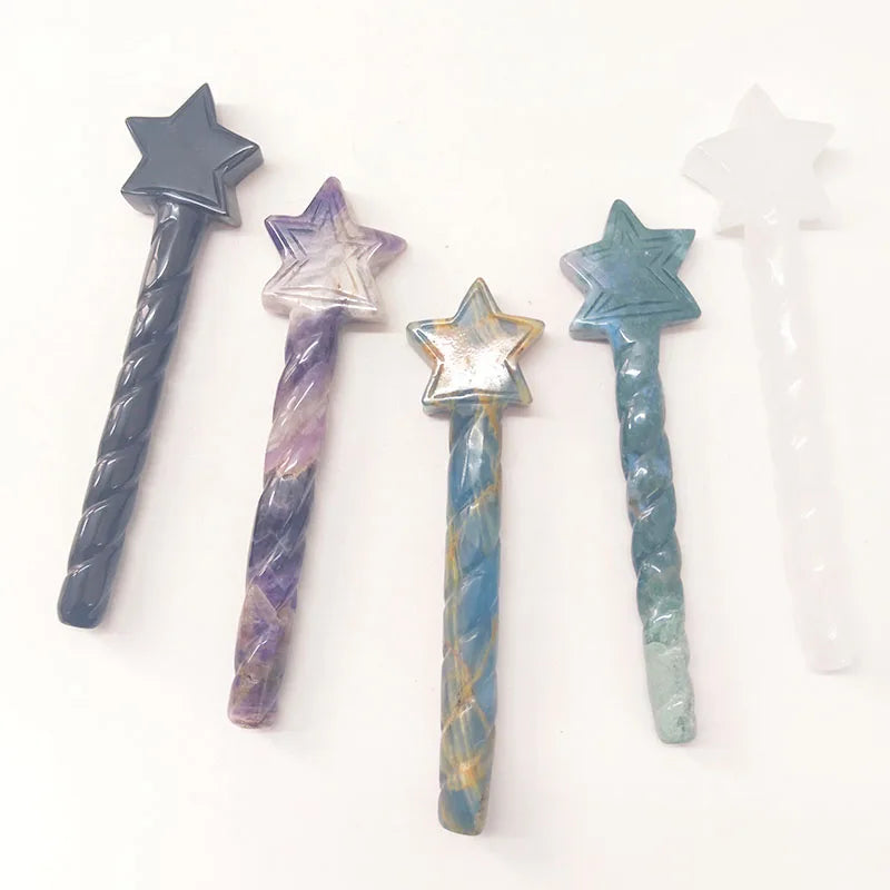 Natural Crystal Crafts Dream Amethyst Magic Stick Hand Carving Magician Wand 180mm Healing Stone for Home Decoration