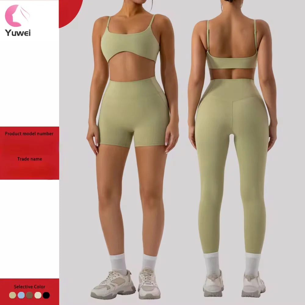 Custom Women Solid Breathable 2-Piece Workout Outfits Sports Bra Seamless Leggings Shorts Yoga Gym Activewear Set