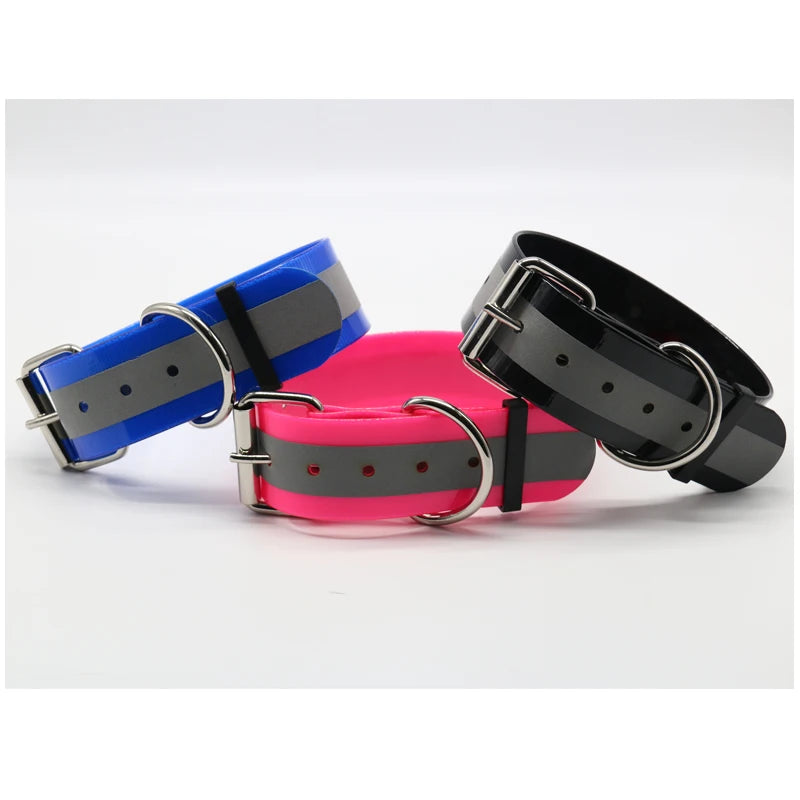 DC03B Large TPU Coated Nylon Dog Collar Ribbons Solid Reflective Adjustable Hunting Pitbull Training Breakaway Waterproof