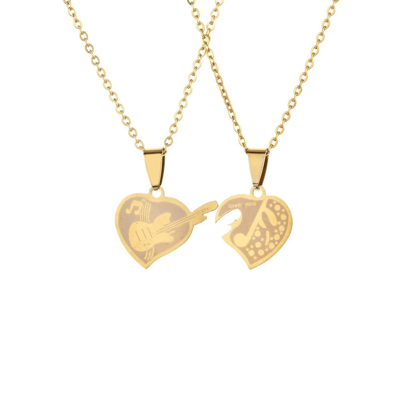 Stainless Steel Necklace Couple I Love You Couples Set Hearts Jewelry Customized Engravable Blank Broken Heart Shape Pendant