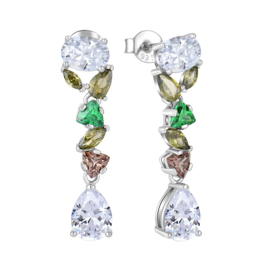 Hypoallergenic Multi-Color Geometric Cubic Zircon Dangle Drop Design Luxury 925 Sterling Silver Rhodium Plated Party Gift