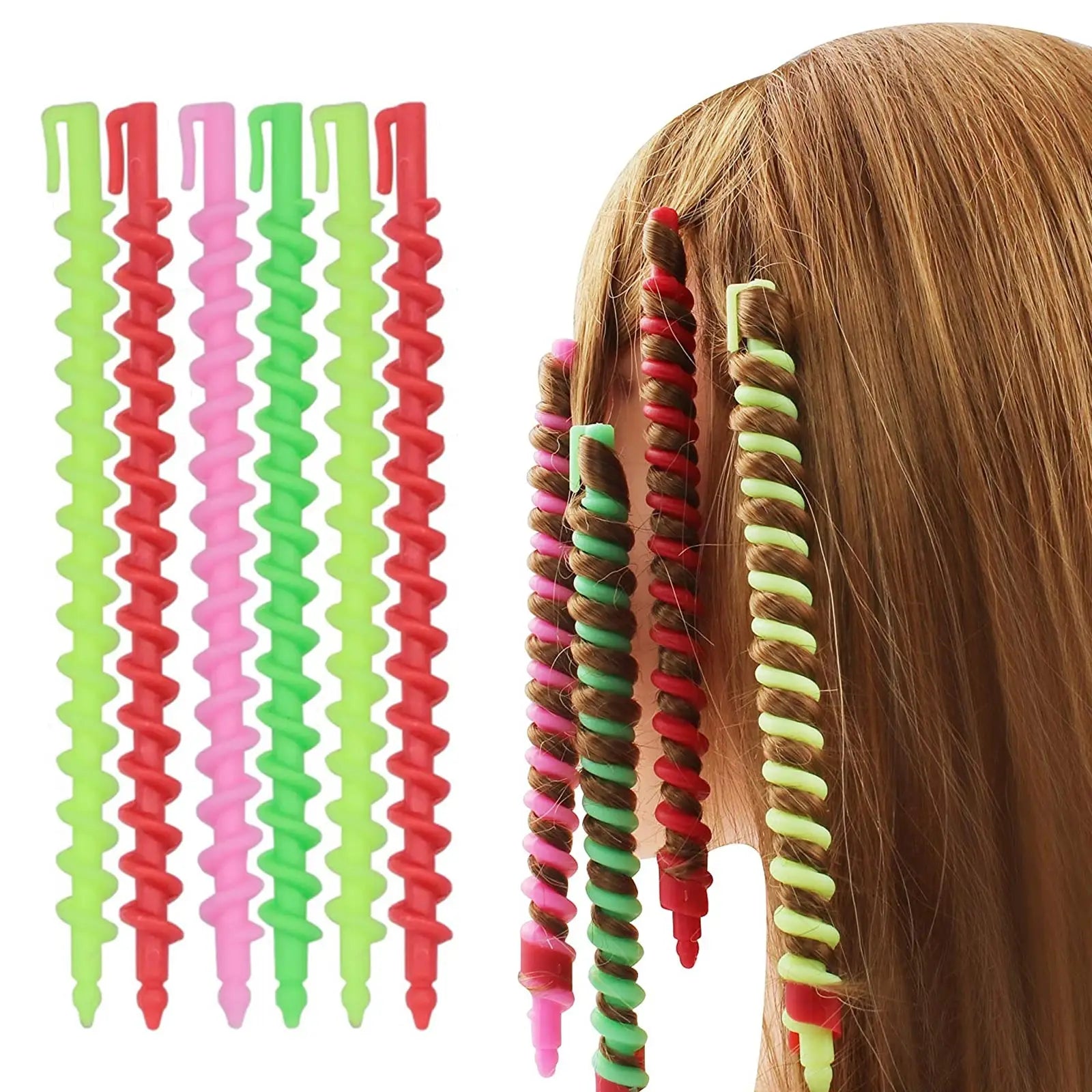 Long Spiral Hair Curlers No Heat Spiral Curls Styling Rollers Accessories for Home Salon DIY Hairstyling Random Colors