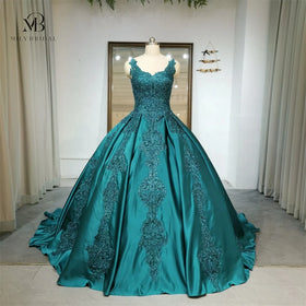 Mily Bridal LDC6572 Green Quinceanera Dresses Sweet Ball Gown Spaghetti Straps Evening Dress Beaded Sleeveless Quinceanera Gown