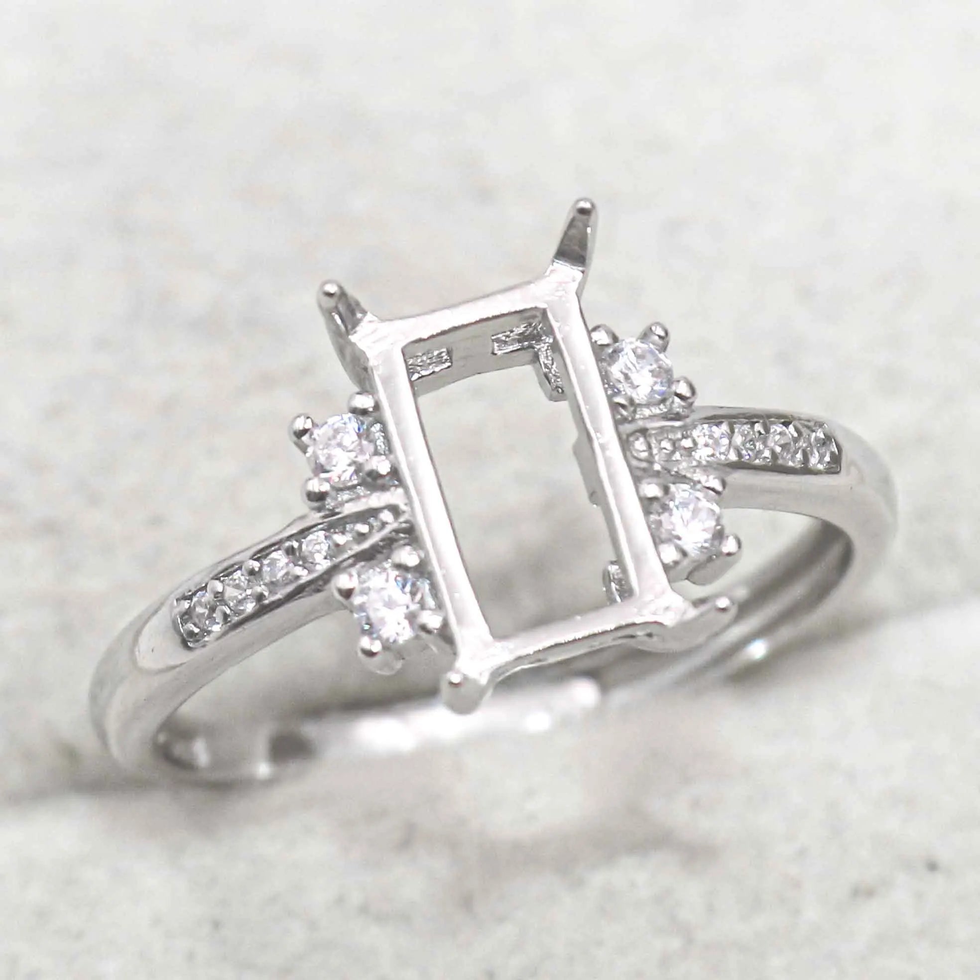 Sterling Silver 5*9mm Semi Mount Ring Square Shape Empty Frame Blank Claws Setting S925 Base Without Center Stone for Inlay DIY