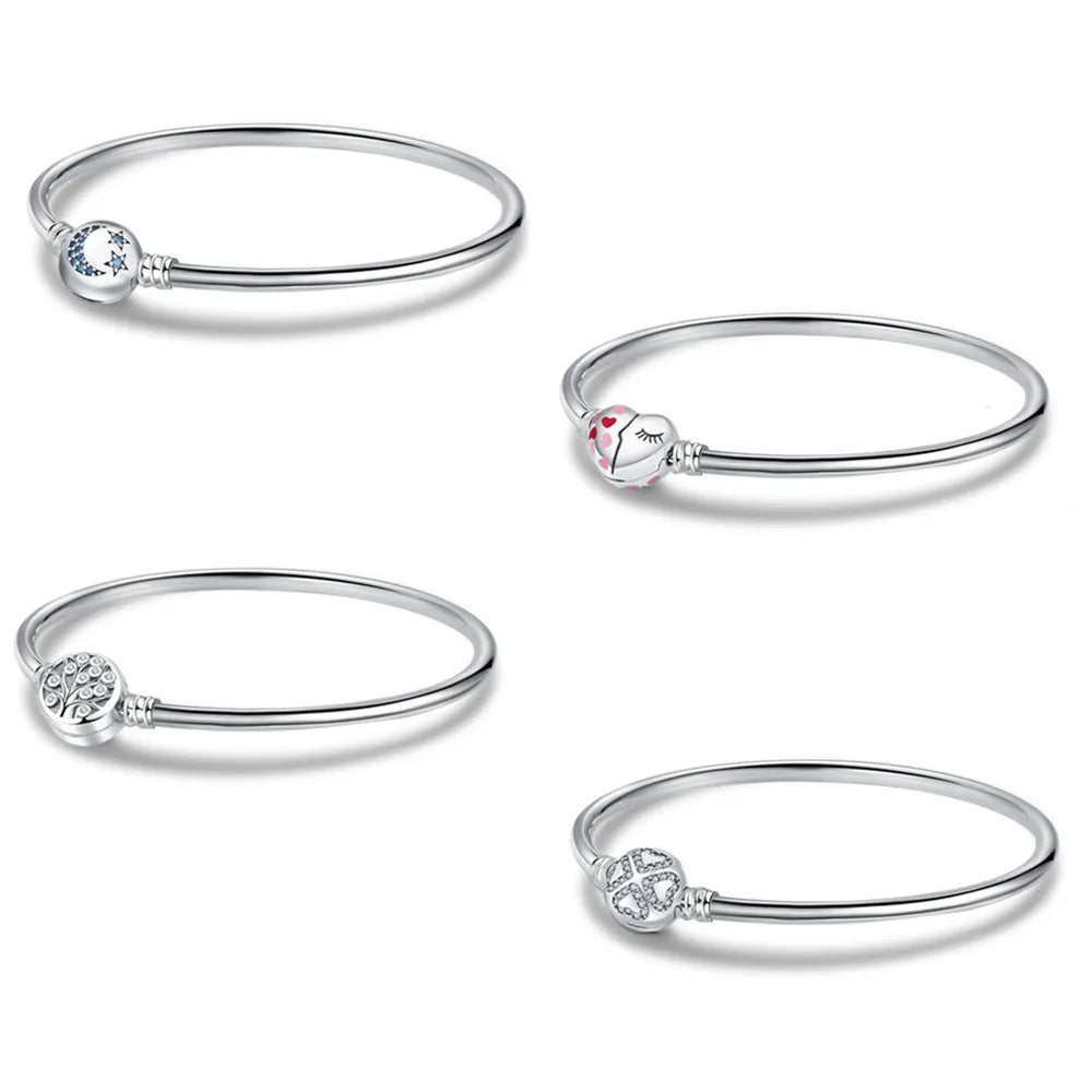 925 Sterling Silver Classic Available Snake Bone Chain Bracelet Women Gifts Heart Tree Design Bangles Women Gift