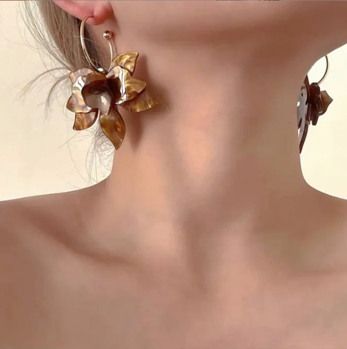 Multicolored Bohemia Handmade Acrylic Petal Dangle Earrings New Design Trendy Resin Flower Long Drop Women's Gift