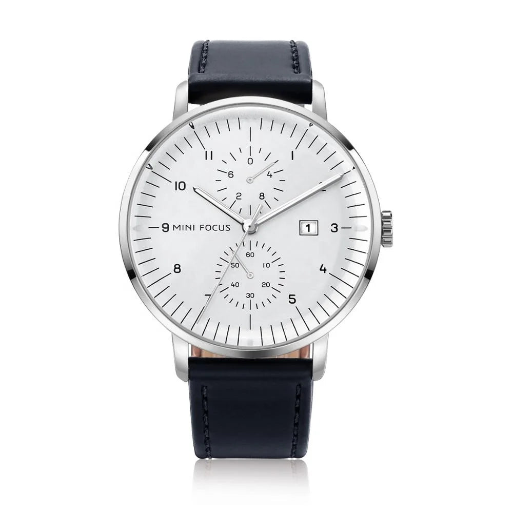 Better Quality  MINI FOCUS MF0052G Men's Fashion Watch Auto Date Leather Band Quartz Analog Men Watches