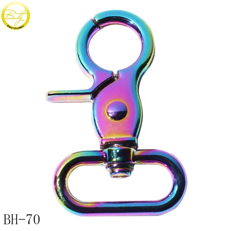 Wholesale Rainbow Plated Swivel Lobster Clasps for Backpack Bag Luggage Hardware with Oval Ring
