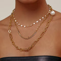 New 18K Gold Plated Stainless Steel INS - Style Pearl & Zircon Stackable Necklace - Trendy Summer Jewelry