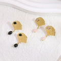 Fashion Ginkgo Leaf Earrings 18K Gold Plated Stainless Steel Gemstone Stud Earrings Tarnish Free Fan Shape Luxury Jewelry