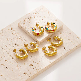 Designer 18K Gold Plated Stainless Steel Pearl Earrings Jewelry Korean Colorful Cubic Zirconia CC Earrings Women