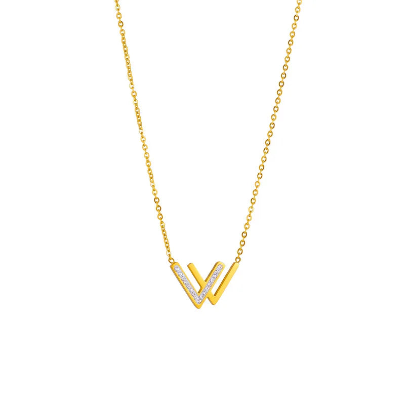 Nabest Non Tarnish Stainless Steel Letter V Geometric Necklace Fashion Jewelry Women Rhinestone Jewelry Chokers