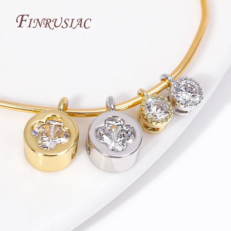 18K Gold & Rhodium Plated Shiny Zircon Charms Pendants 2 Sizes DIY Jewelry Accessories for Necklace Making