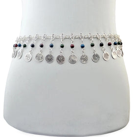 New Colorful Acrylic Women Belt Inlaid Fan Metal Carved Silver Women's Fashion Waistchain