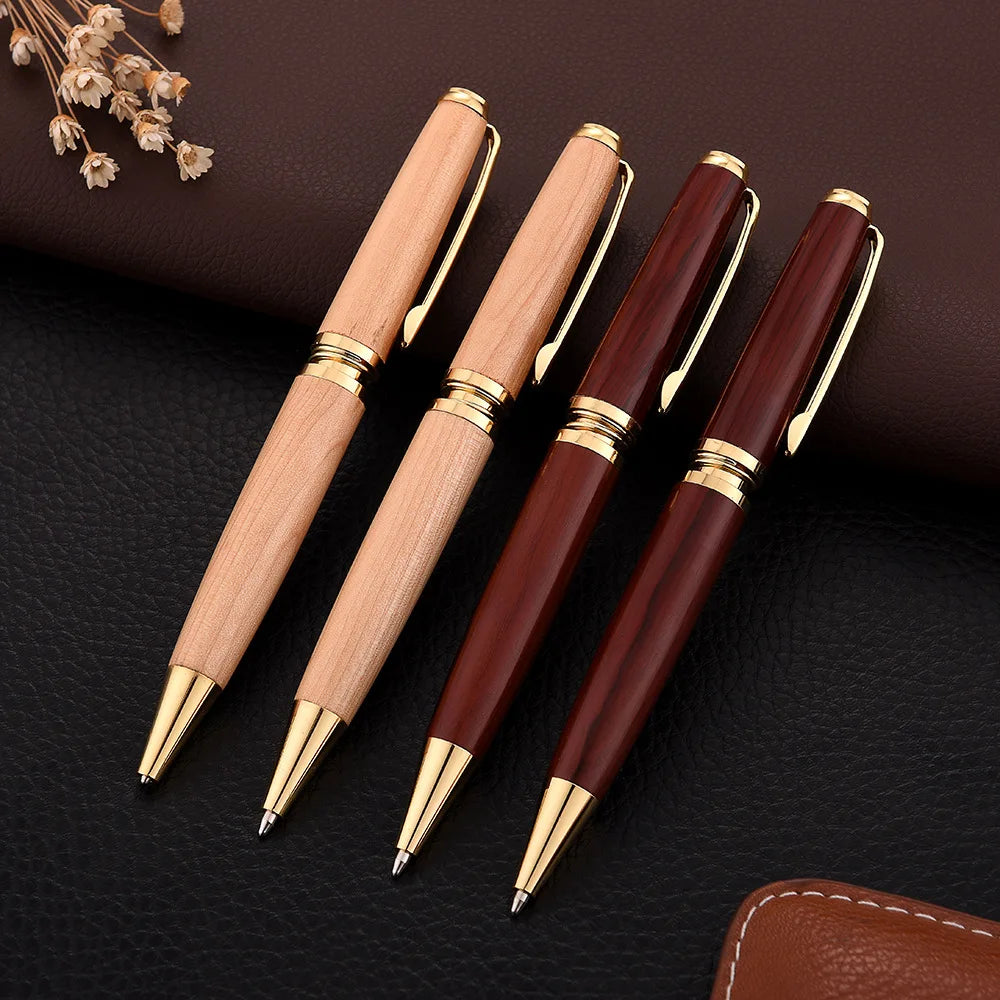 For Business Meeting Office Writing Fashion Customized logo High End Gold Trim Part Wooden White Red Retro Wood Ball Pen