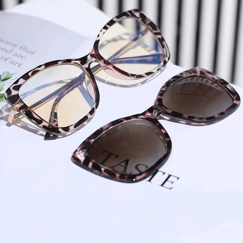 Magnetic Clip on Sunglasses Polarized Butterfly Glasses High End Dual Use Eyeglasses Mirrored Cat Eye Sunglasses