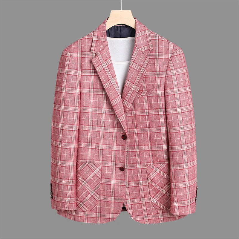 New Fashion Business Slim Casual pink Suit Jacket Men's Single Breasted Plaid Suit blazer