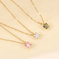 Fashion Simple Gold Plate Zircon Waterproof Stainless Steel Colorful Diamond Necklace for Women