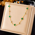New Fashion 18k Gold Plated Non Tarnish 316L Stainless Steel Emerald Zircon Rhinestone Women Necklace