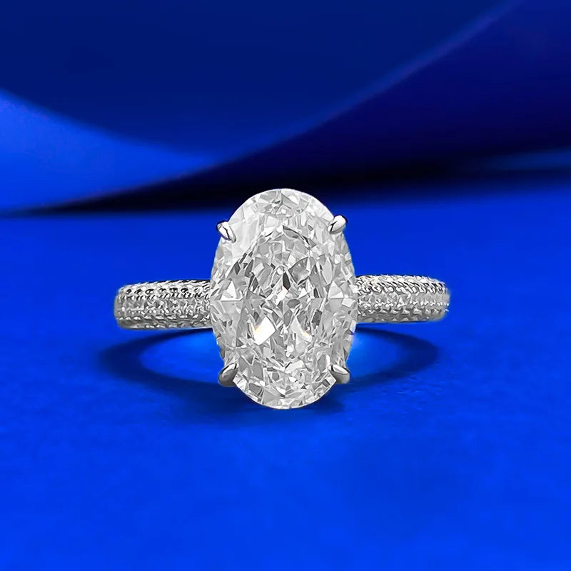 Classic 925 Sterling Silver Jewelry Manufacturer Wholesale Factory 8*12 Oval Cut Rhodium Plated Engagement Ring
