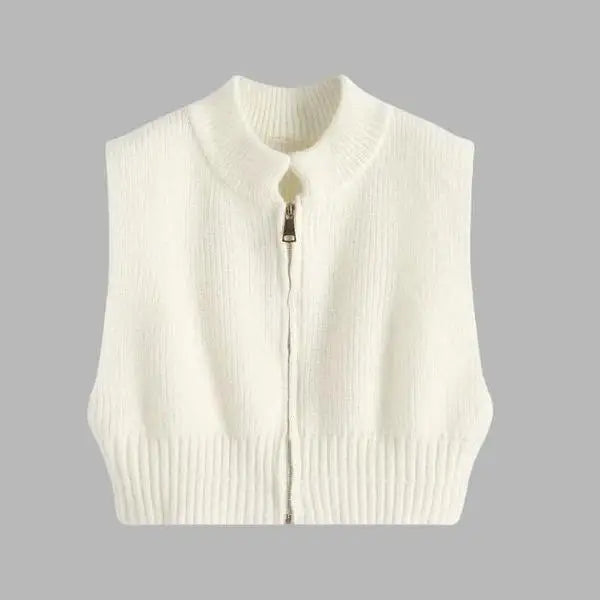 Manufacturer Custom 1/4 Zip up Knitted Sleeveless Crop Knitwear Wool Cashmere Women's Zipper Cropped Sweater Vest for Women