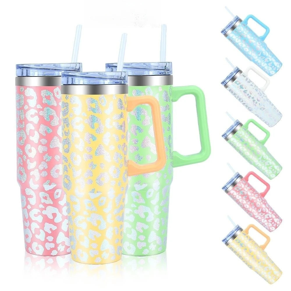 M34 40 oz Hot Sale Coffee Beer Mug Double Wall 304 Stainless Steel 40oz Travel Cup Leopard Tumbler With Handle