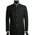 Black Tunic Men Suits Mandarin Collar for Gentleman 2 Piece Chinese Style Wedding Groomsmen Tuxedo Jacket Pants Mao Suit