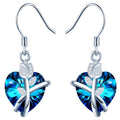 2022 Fine Jewelry 925 Sterling Silver Rose Flower Blue Heart Crystal Drop Earrings for Women