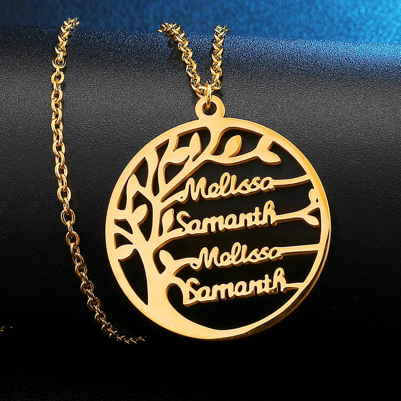 Custom Family Tree Name Necklace 18K Vacuum Gold Plated Stainless Steel Personalized Mom Necklace
