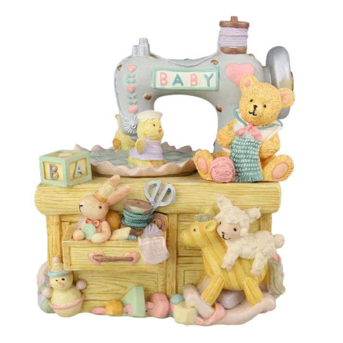 Resin Sewing Machine Bear Music Box Carousel Rabbit Animal Music Box for Girls and Children Christmas Birthday Gifts
