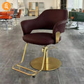 Modern Luxury Salon Chair With Gold Base and Footrest for Hairdressing and Barber