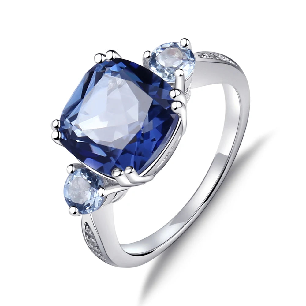 Abiding Classic Style Jewelry Women Gemstone Fashion 925 Sterling Silver Big Iolite Blue Mystic Quartz Three Stone Rings