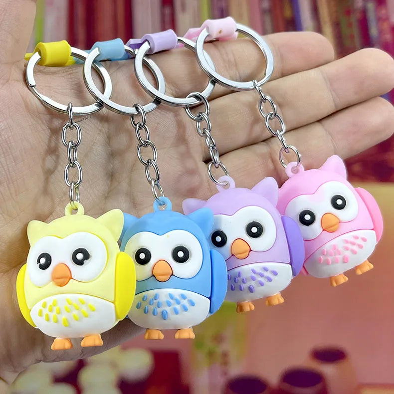 New Design Cartoon Soft Rubber Owl Doll Keychain Cute Animal Key Chain Women's Bag Car Key Pendant Accessories