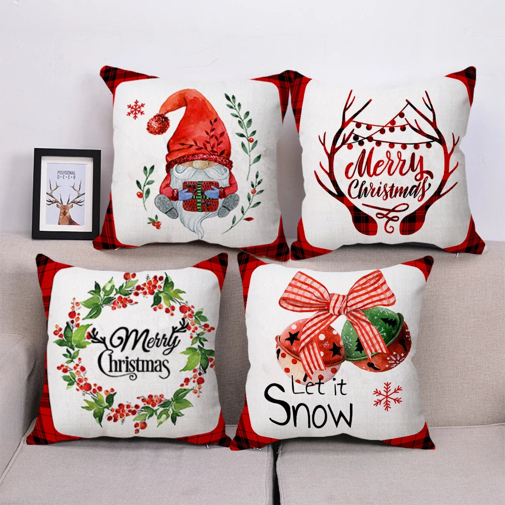 Custom Christmas Tree Printed Red Polyester Throw Pillow Sublimation Technics Cushion Cover Living Room Sofa Holiday Decoration