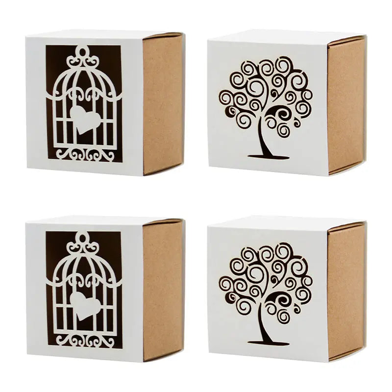 Laser Cut Cage Tree Design Small Candy Treat Paper Boxes Wedding Party Favour Gifts Goody Paper Boxes for Birthday Decorations