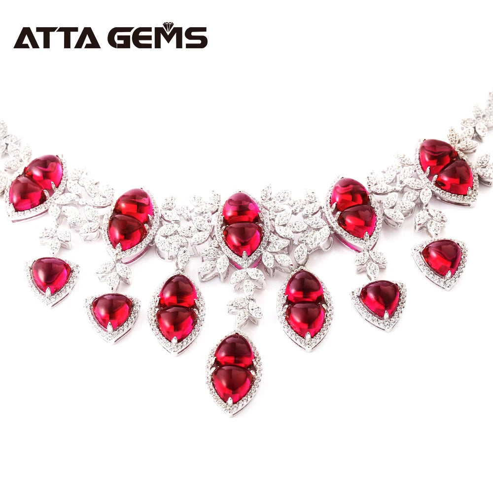 Classic Luxury  Ruby Necklace 925 Silver Fine Jewelry for Women  Ruby Art Deco Style Necklace Pendant Crystal Gem Luxury Chokers