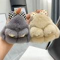 Lovely 12cm Rabbit Keychain With Cute Bow Fluffy Real Fur Pompon Bunny Trinket Key Ring Charm Cute Ring on Bag Car Key Pendant