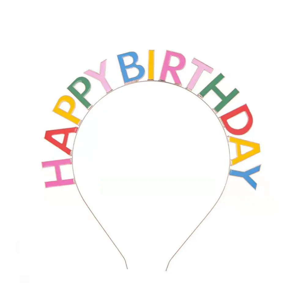 Happy Birthday Enamel Rainbow Color Letter Headband Colorful Metal Birthday Headbands
