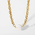 Stainless Steel Chain Link Single Natural Freshwater Big Baroque Pearl Pendant Necklaces Link Chain Freshwater Pearl Necklace