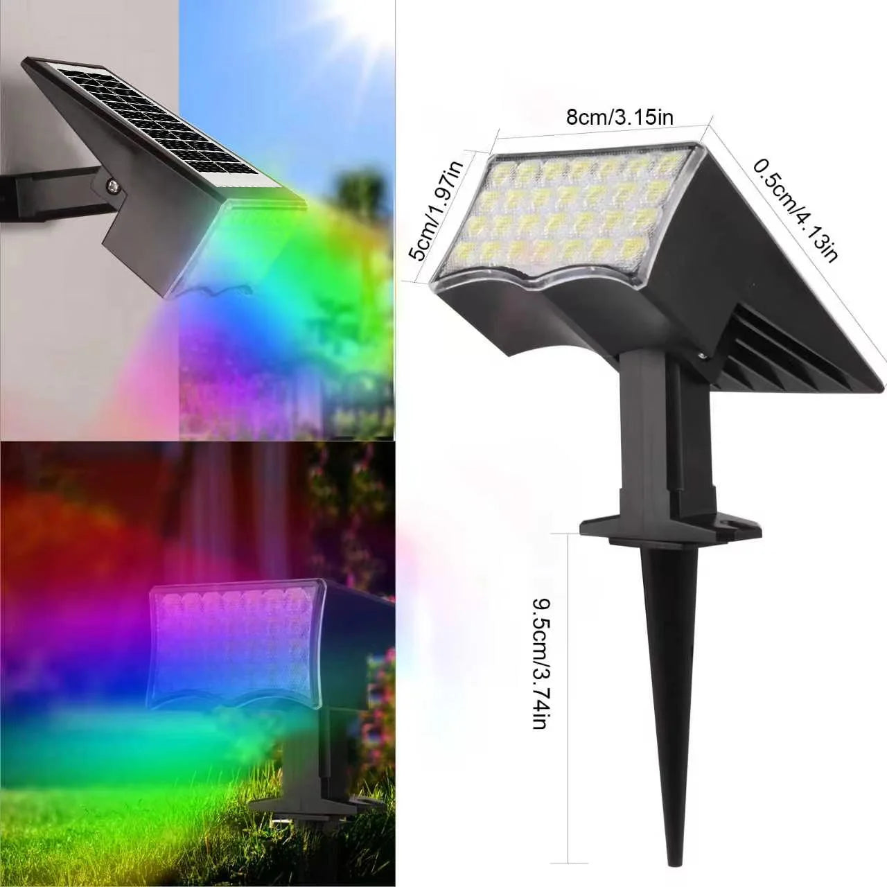 Tayire IP65 Waterproof LED Solar Garden Light RGB Warm White Light Sensor for Lawn Yard Walkway Landscape Battery Powered