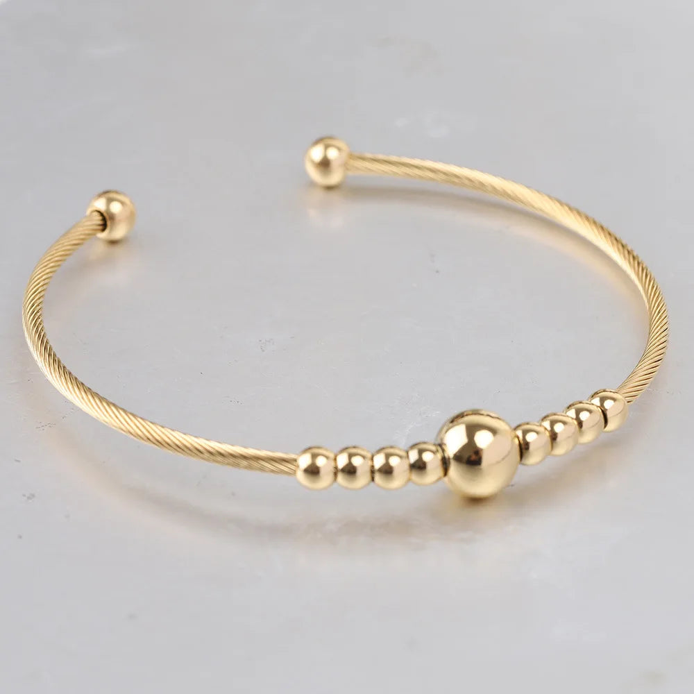 New Fashion Women Stainless Steel Beads Open Wire Wrapped Bracelet