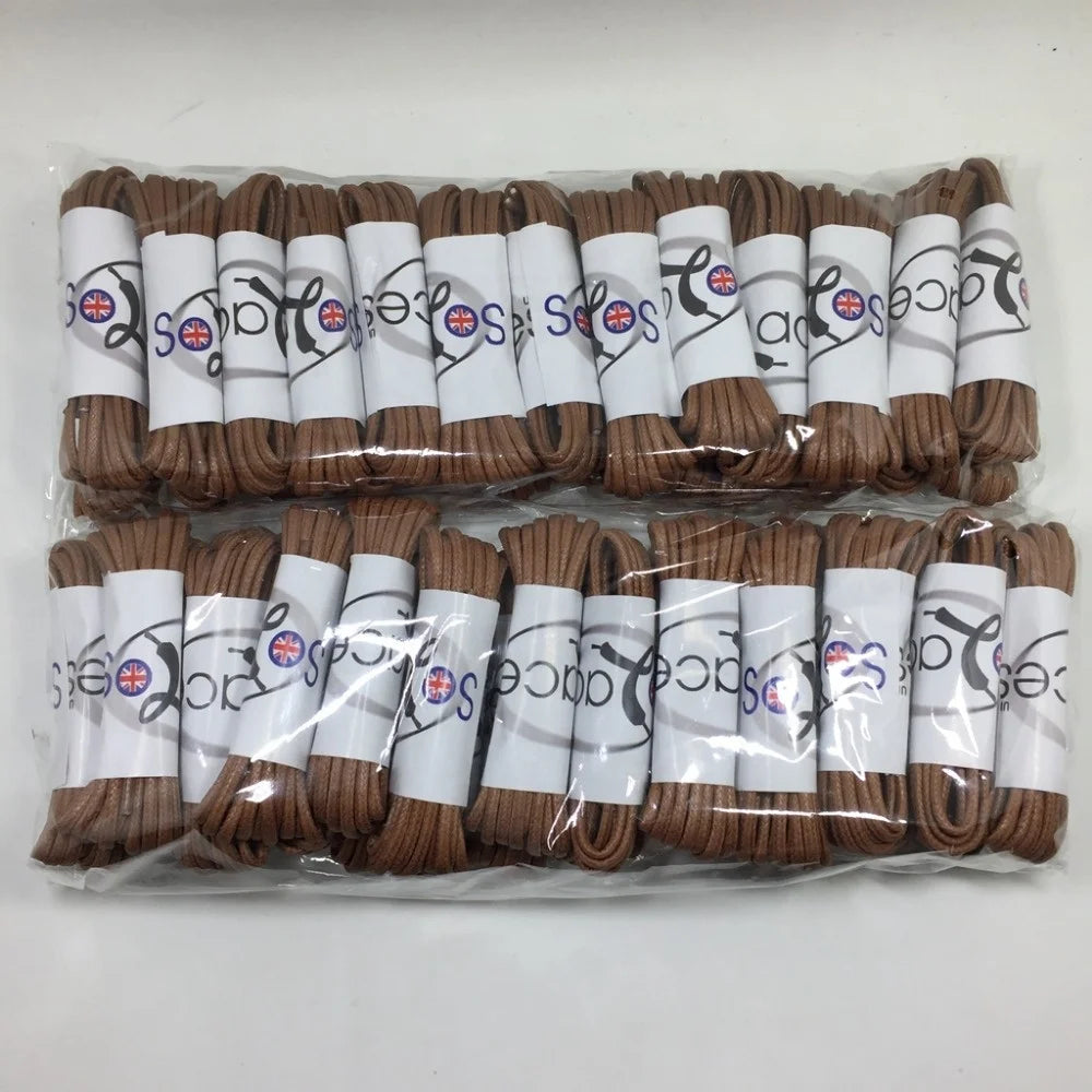 Premium Classic Waxed Cotton Unisex Shoelaces Transparent Plastic Tips Customizable Length/Diameter Packaging Free Sample