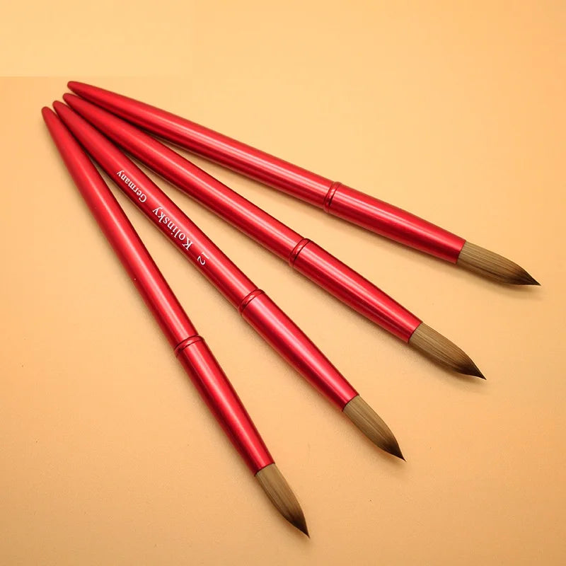 Top Quality Nail Brush Red Metal Handle 100 Kolinsky Round Acrylic Nail Brush Engrave Logo Nail Beauty Brush for Home Salon DIY