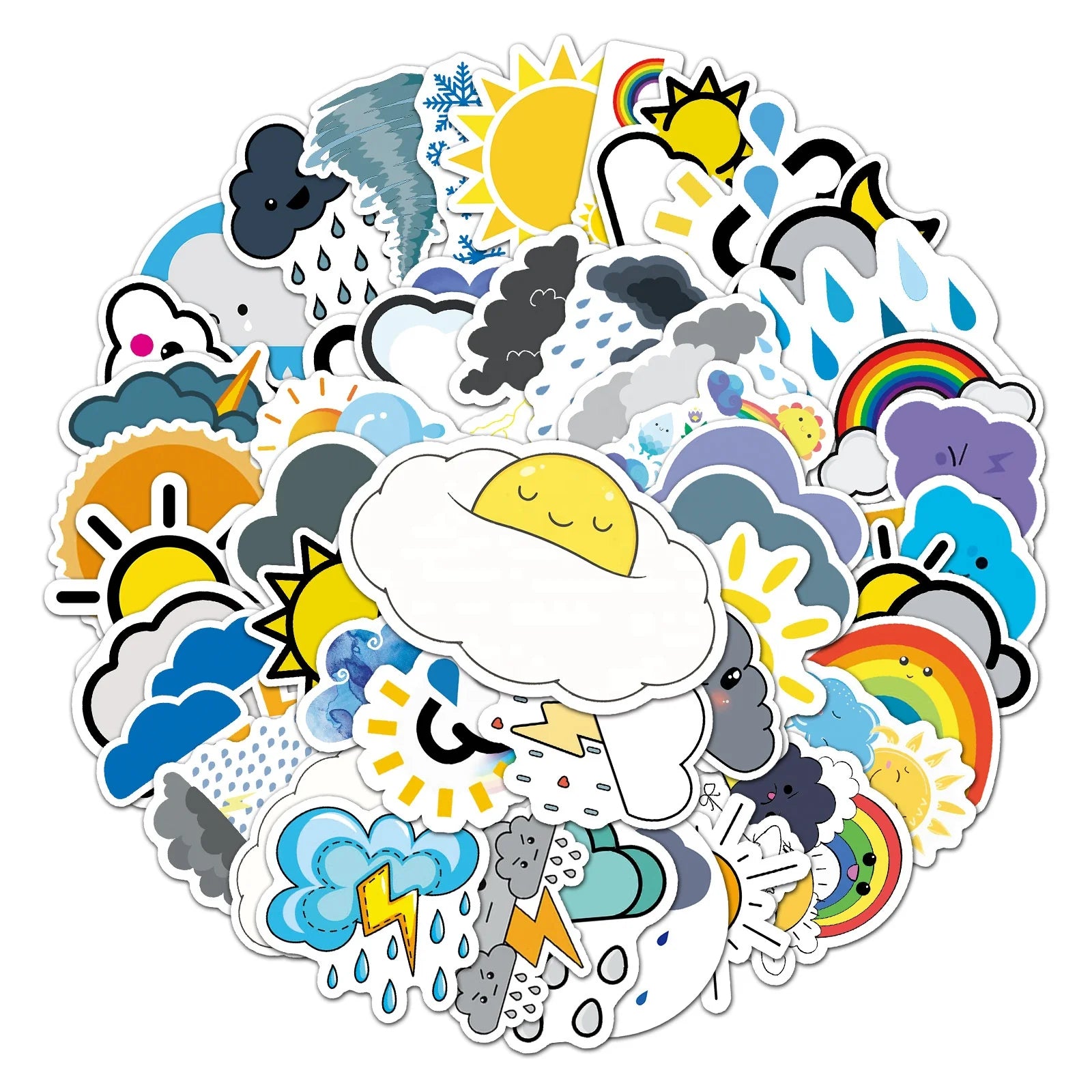 50Pcs Cartoon Weather Expression Sunny Rainy Rainbow Lovely Cute Decorative Graffiti Stickers