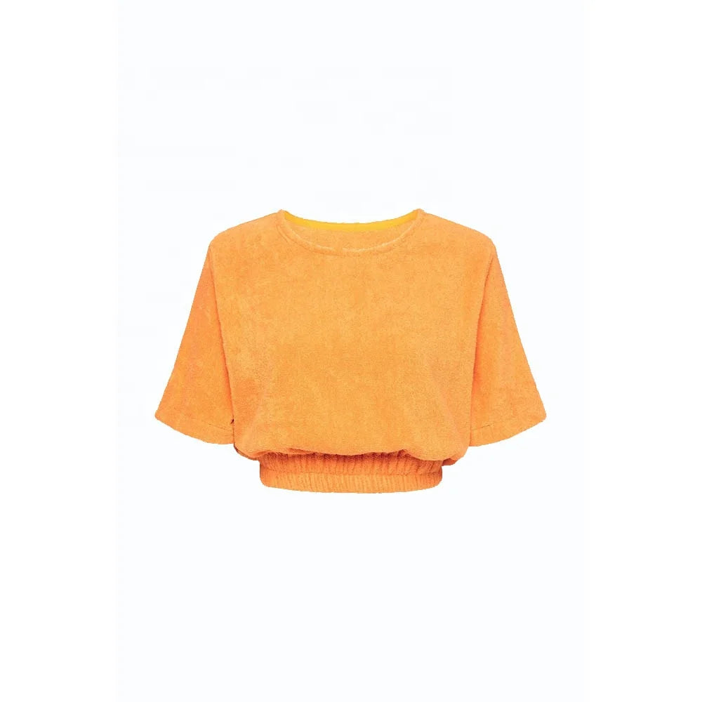 KY Summer Dress 2023 Terry Towel Clothing Custom Beach Towel Women's Crop Top Short Sleeves