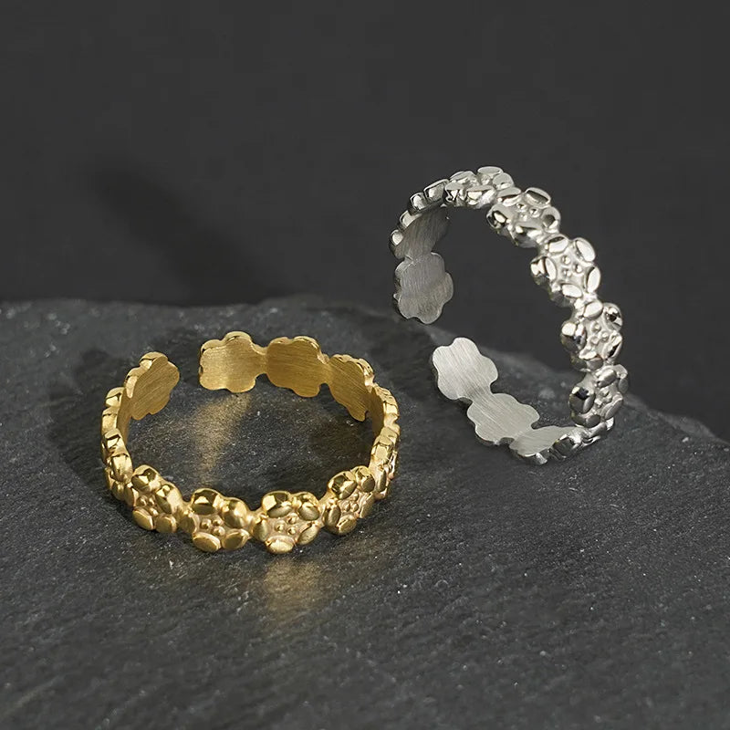 DAIHE Irregular Stainless Steel Ring Blanks 18K Gold Plated Jewelry Adjustable Cute Flower Open Finger Rings for Women