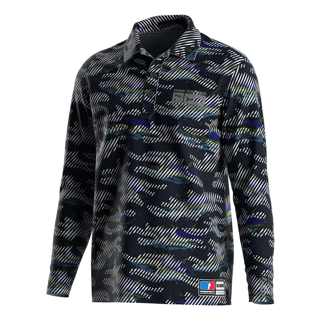 Upf 50+ Long Sleeve Fast Dry Hunt UV Men's Button Down Fishing Shirt Polo Camo Pattern