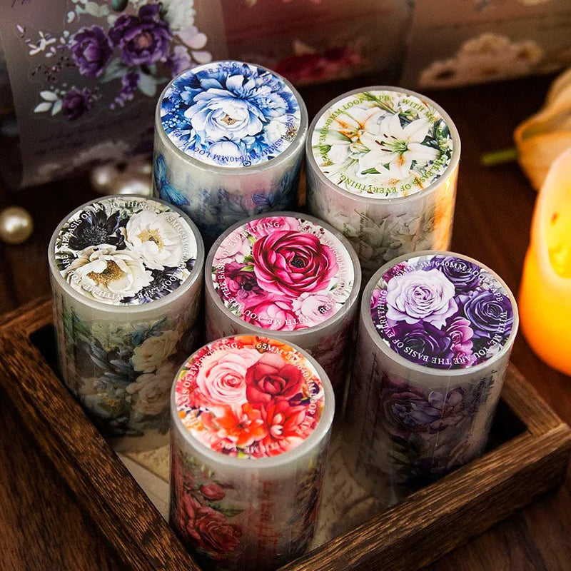 1Roll PET Long Loop Tape Flower Will Bloom Along the Road Series Matte Floral Handbook Material Stickers
