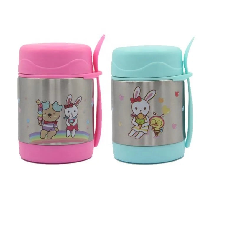 Personalized 350ml Kids Lunch Box with Vacuum Insulated Thermos Flask with a Spoon Accessory