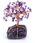 7 Chakra Healing Crystals Copper Money Tree Wrapped on Natural Clear Quartz Base Feng Shui Luck Figurine
